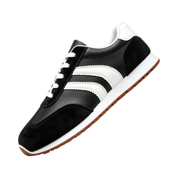 EKVAHL Women's Retro Low-Top Suede Sneakers, Lace-Up Casual Color Block Shoes, Breathable Rubber Sole Non-Slip Mesh Walking Trainers Black