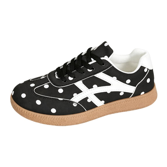 EKVAHL Women's Retro Sneakers, Printed Polka Dot Lace‑Up Shoes, Lightweight Casual Walking Shoes for Travel Daily Stroll Black