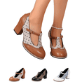 thumbnail image 1 of EKVAHL Women’s Round Toe T‑Strap Block Heel Pumps, Vintage Mary Jane Dress Heels, Polka Dot Patchwork Retro Fashion Footwear Party Dating Wedding Office Working Shoes, 1 of 6
