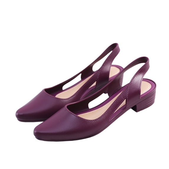 EKVAHL Women's Slingback Cutout Flats, Square Toe Closed Shoes, Low Block Heel Breathable Casual Dressy Office Daily Elegant Sandals Purple