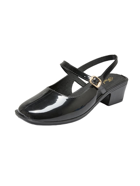 Women's Slingback Mary Jane Pumps, Square Toe Dress Pumps, Glossy Faux Leather Casual Party Pumps Wedding Business Shoes Black
