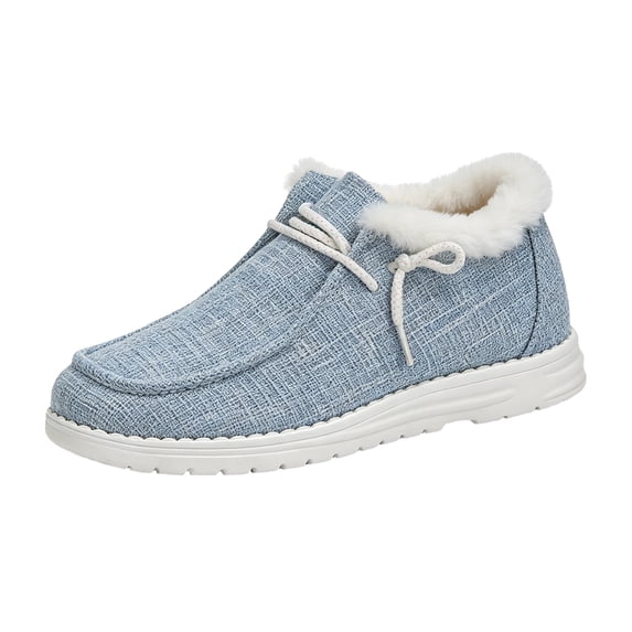 EKVAHL Women's Slip‑On Casual Loafers, Faux Fleece Lined Boat Shoes, Lightweight Soft Sole Walking Shoes Blue