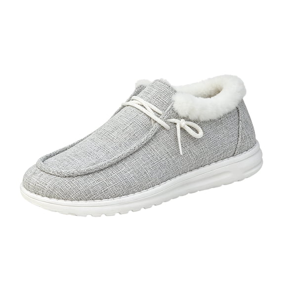 EKVAHL Women's Slip‑On Casual Loafers, Faux Fleece Lined Boat Shoes, Lightweight Soft Sole Walking Shoes Gray