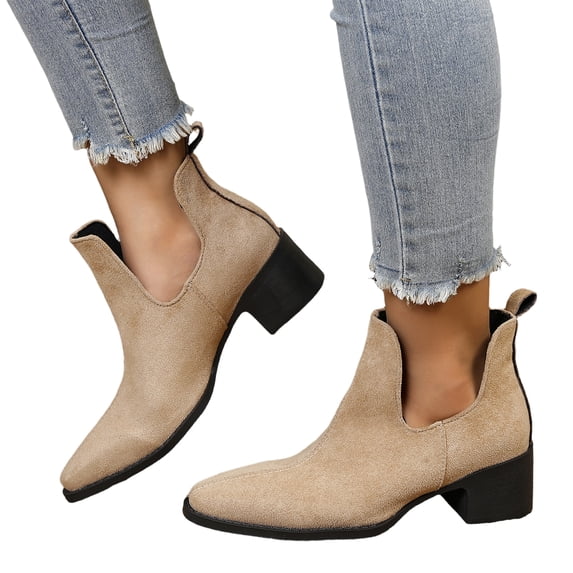 EKVAHL Women's Slip‑On Chelsea Ankle Boots, Low Heel Dress Booties, Casual Work Boots for Business Daily Brown
