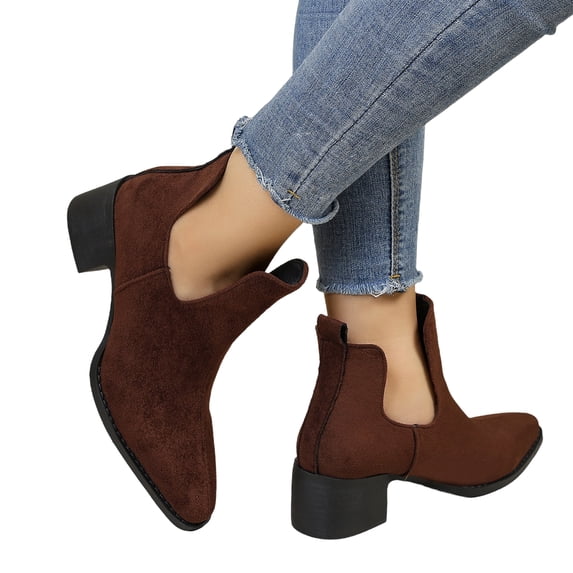 EKVAHL Women's Slip‑On Chelsea Ankle Boots, Low Heel Dress Booties, Casual Work Boots for Business Daily Brown