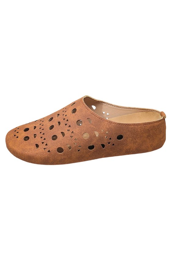 Women's Slip-On Clogs Perforated Breathable Openwork Closed Toe Sandals for Dressy Casual Walking Shoes Leather Wedge Clogs
