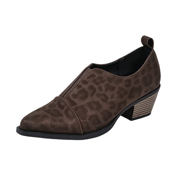 EKVAHL Women's Slip‑On Low Heel Booties, Classic Faux Suede Pointed Toe Walking Pumps, Stable Stacked Heel Ankle Boots Brown