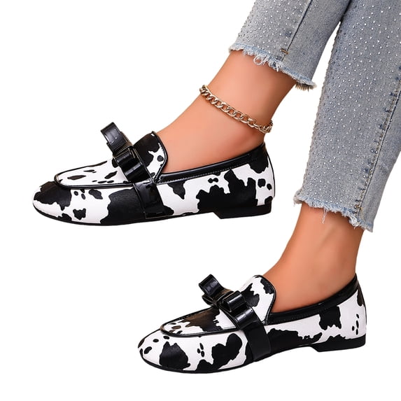 EKVAHL Women's Slip‑On Penny Loafers, Retro Pattern Dress Loafers, Faux Leather Closed Toe Walking Loafers for Office Business Daily Wear White