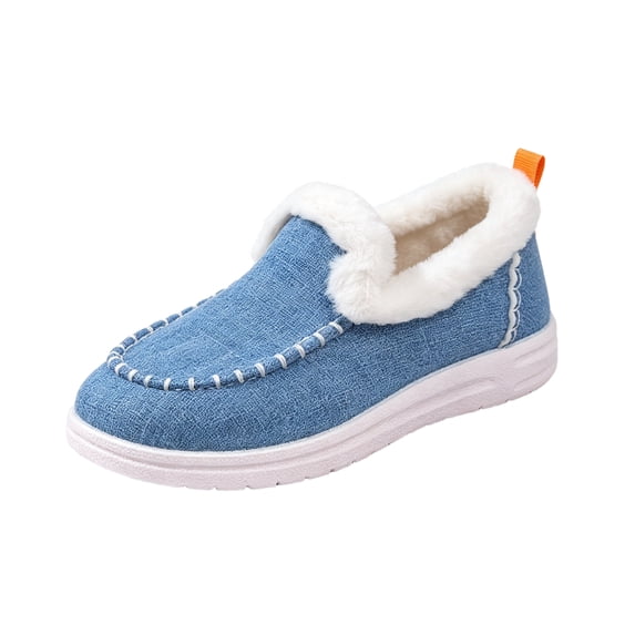 EKVAHL Women's Slip‑On Winter Ankle Booties, Faux Fur Lined Warm Casual Snow Shoes, Lightweight Non‑Slip Walking Boots Blue