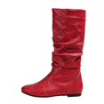 thumbnail image 1 of EKVAHL Women's Slouch Mid‑Calf Boots, Relaxed Fit Faux Leather Flat Boots, Low Heel Daily Walking Boots For Fall Street Wear Red, 1 of 4