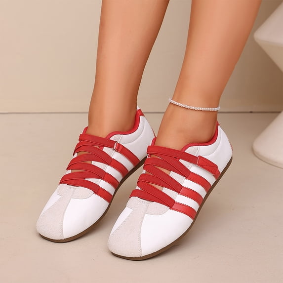 EKVAHL Women’s Striped Slip On Retro Trainer Sneakers, Rounde Toe Casual Lightweight Shoes Non-Slip Walking Athletic Flats