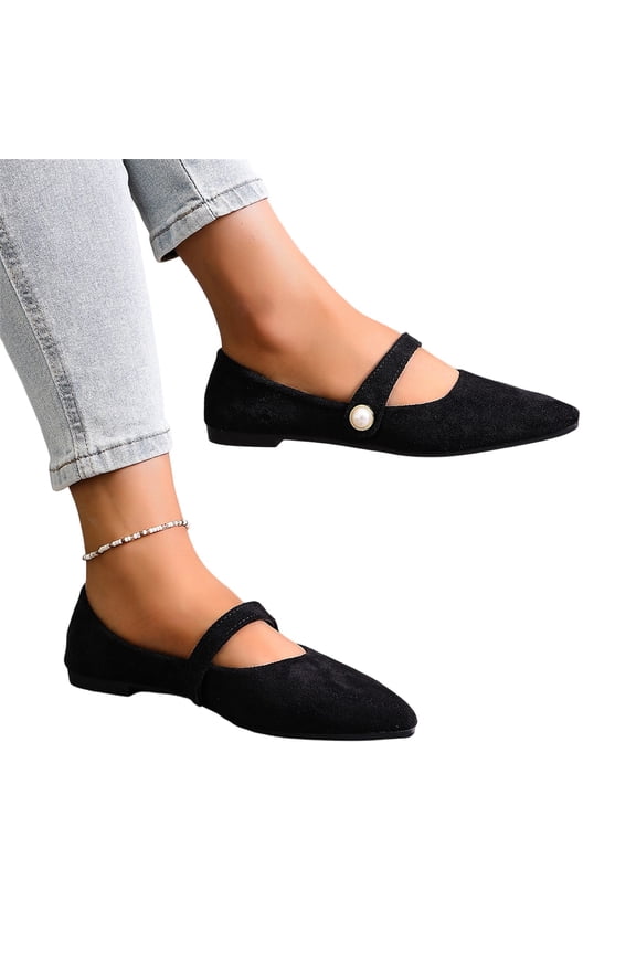 Women's Suede Pointed Toe Flat Shoes Fashion Buckle Strap Ballet Dance Shoes Retro Soft Comfortable Slip On Casual Walking Flats