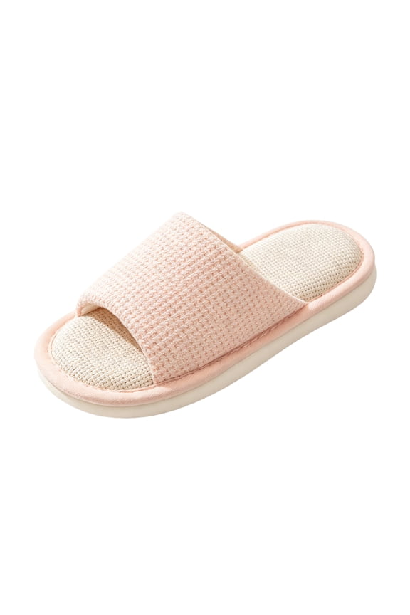 Women's Waffle Linen Knit Slippers, Soft Sole Open Toe House Slippers Memory Foam Slip On Bedroom Cozy Indoor Outdoor Home Slippers