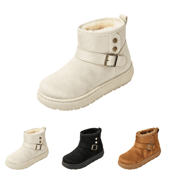 EKVAHL Women’s Walking Shoes Platform Winter Ankle Boots, Soft Faux Suede Upper Warm Lined Short Booties, Adjustable Metal Buckle Decor, Non‑Slip Thick Sole Footwear