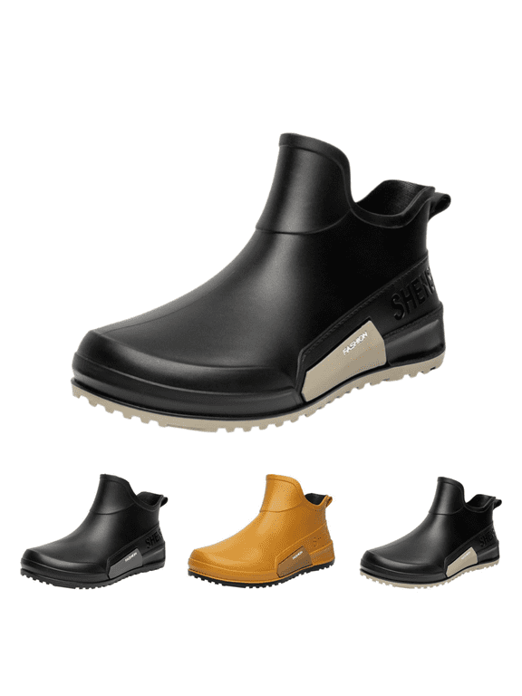 Women's Waterproof Rain Boots, Slip-On Ankle Rubber Booties, Non-Slip Outdoor Chelsea Shoes for Gardening Black