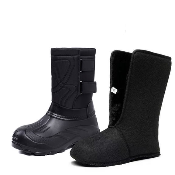 EKVAHL Women's Waterproof Winter Snow Boots, Nylon Adjustable Strap Arch Support Boots, Sole Outdoor Ski Cold Weather Boots Black