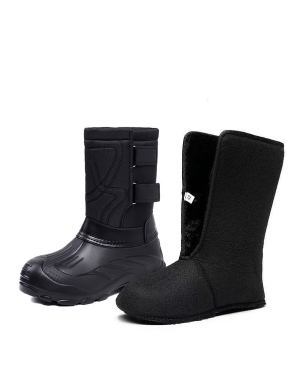 Women's Waterproof Winter Snow Boots, Nylon Adjustable Strap Arch Support Boots, Sole Outdoor Ski Cold Weather Boots Black