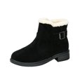 thumbnail image 1 of EKVAHL Women's Winter Ankle Boots, Faux Fur Lined Booties, Round Toe Low Block Heel Cold Weather Warm Boots Black, 1 of 5