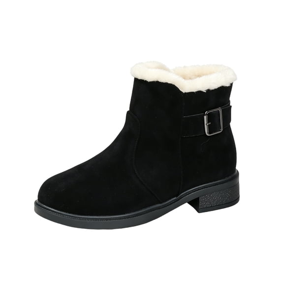 EKVAHL Women's Winter Ankle Boots, Faux Fur Lined Booties, Round Toe Low Block Heel Cold Weather Warm Boots Black