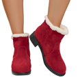 thumbnail image 1 of EKVAHL Women's Winter Ankle Boots, Faux Fur Lined Booties, Round Toe Low Block Heel Cold Weather Warm Boots Red, 1 of 5