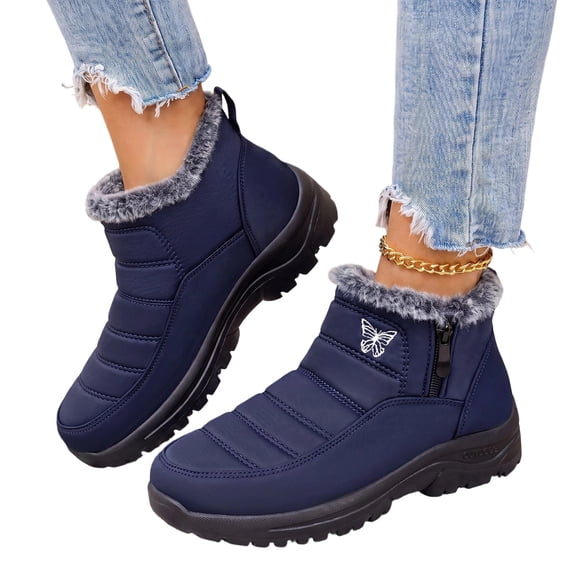 EKVAHL Women's Winter Snow Booties, Non‑Slip Lug Sole Ankle Boots, Faux Fur Lined Warm Snow Shoes for Cold Days City Walking Gray