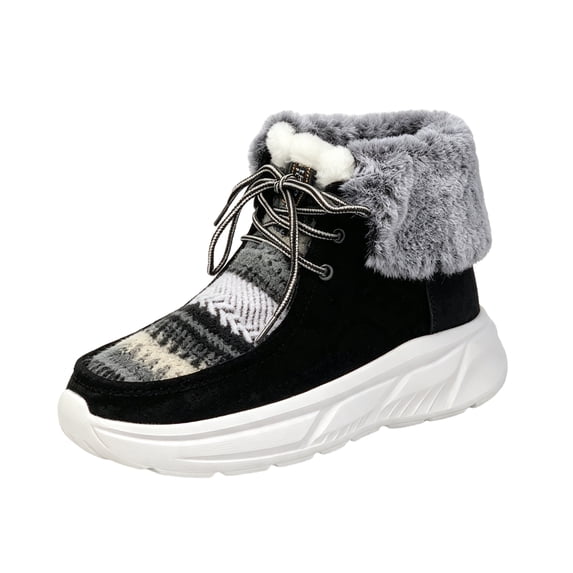 EKVAHL Women's Winter Snow Boots, Lace‑Up Wide Width Platform Booties, Warm Walking Boots for Outdoor Cold‑Day Errands Black