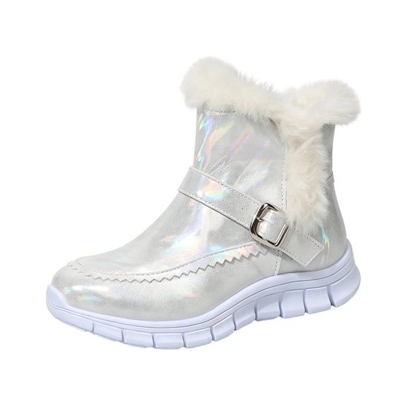 EKVAHL Women's Winter Snow Boots, Slip‑On Buckle Strap Ankle Booties, Non‑Slip Thick Sole Warm Boots for Cold Days Silver