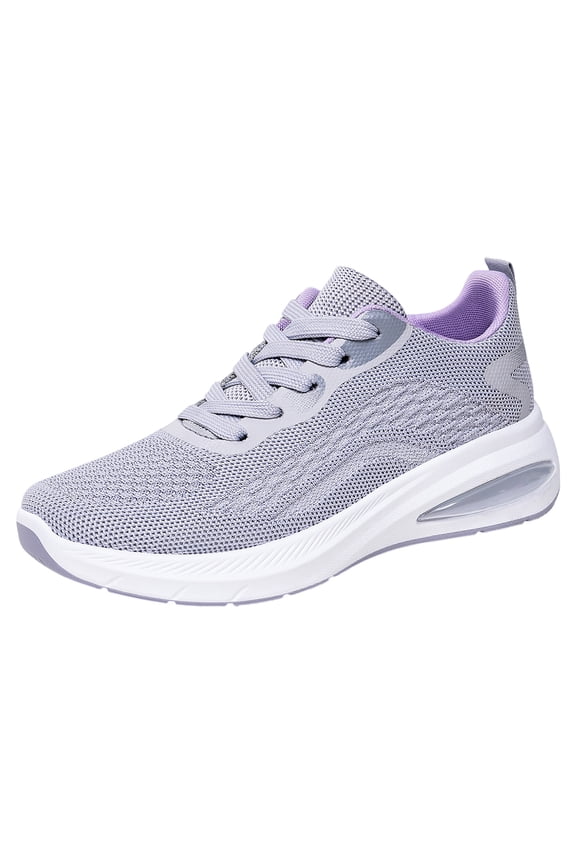 Womens Athletic Running Shoes, Orthopedic Mesh Air Cushion Sneakers, Lace Up Breathable Shock Walking Shoes for Gym Travel Jogging Gray