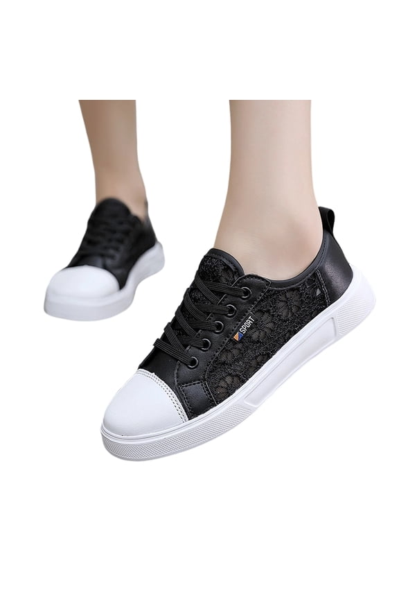 Womens Lace Sneakers Fashion Mesh Low Cut Canvas Shoes Lace Crochet Lace Up Walking Running Tennis Shoes Lightweight Breathable Flat Wedding Shoes Bridal Sneakers Black