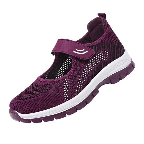 EKVAHL Womens Orthopedic Mary Jane Sneakers, Adjustable Strap Daily Walking Shoes, Summer Cutout Mesh Soft Fit Leisure Flats Purple