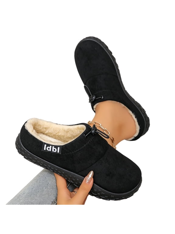 Womens Orthopedic Mule Clogs, Slip On Fleece Lined Arch Support Walking Shoes, Drawstring Closed Toe Indoor Outdoor Casual Slippers Black