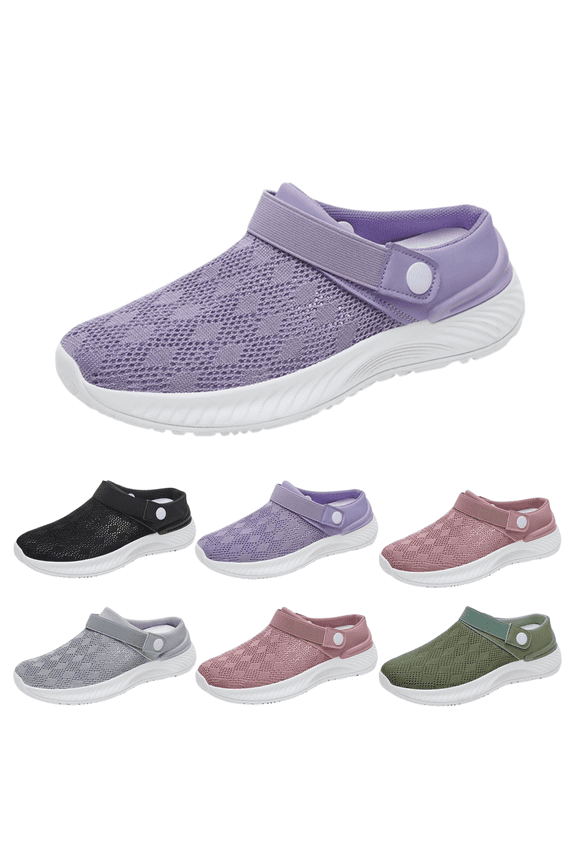 Womens Orthopedic Platform Garden Clogs Shoes Breathable Mesh Slip On Slides Open Back Mule Slippers Lightweight Quick Dry Outdoor Beach Sandals for Sports Pool Exercise Purple