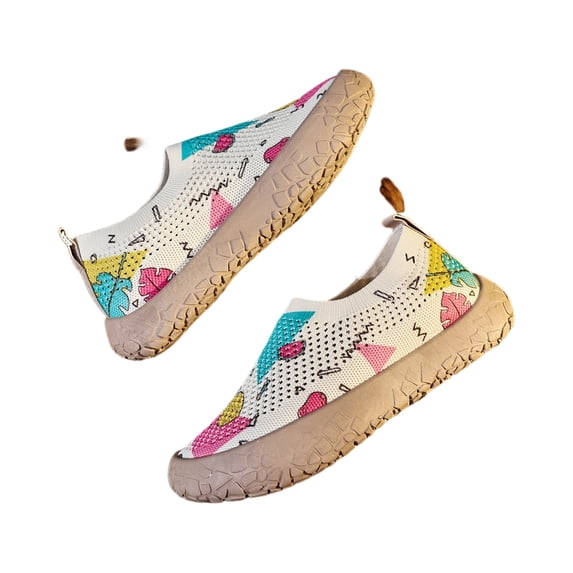 EKVAHL Womens Orthopedic Walking Sneakers, Breathable Slip On Print Arch Support Wide Width Athletic Loafers, Outdoor Daily Walking Shoes Beige