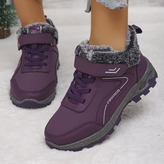 EKVAHL Womens Snow Boots Winter Warm Lined Non-Slip Ankle Booties Outdoor Walking Hiking Orthopedic Shoes Waterproof Thermal Comfortable Fuzzy Plush Lace up Sports Casual Boots