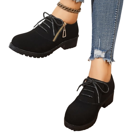 EKVAHL Work Boots for Women Ladies Side Zipper Lace-Up Boots Fall and Winter Round Toe Boots