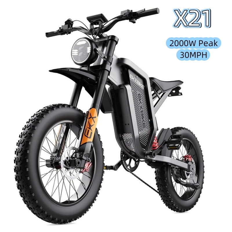 EKXBIKE X21 2000W Peak Electric Bike,35AH Samsung Battery,30MPH,75Mi Range,20"x4" Fat Tire,Hydraulic Oil Brake,7-Speed