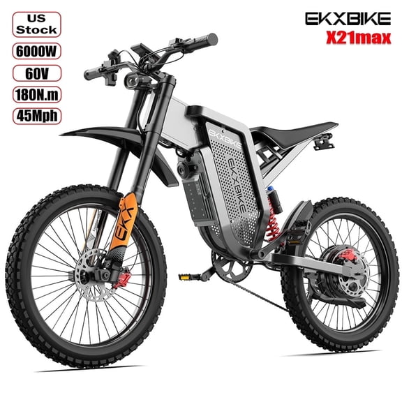 EKXBIKE Peak 6000W X21 Max Electric Bike for Adults,60V 30Ah Battery Off-Road E-Bike,45+ MPH ebike,19"x2" All Terrain Tires,Dual Suspension Mountain Ebike UL2849