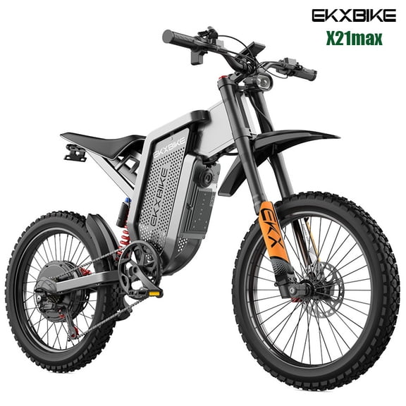 EKXBIKE X21 Max 6000W Adult Electric Dirt Bike,45MPH Off-Road Motorcycle,60V 30Ah Removable Battery,19"x2" All Terrain Tires Mountain E-Bike,Dual Suspension UL2849