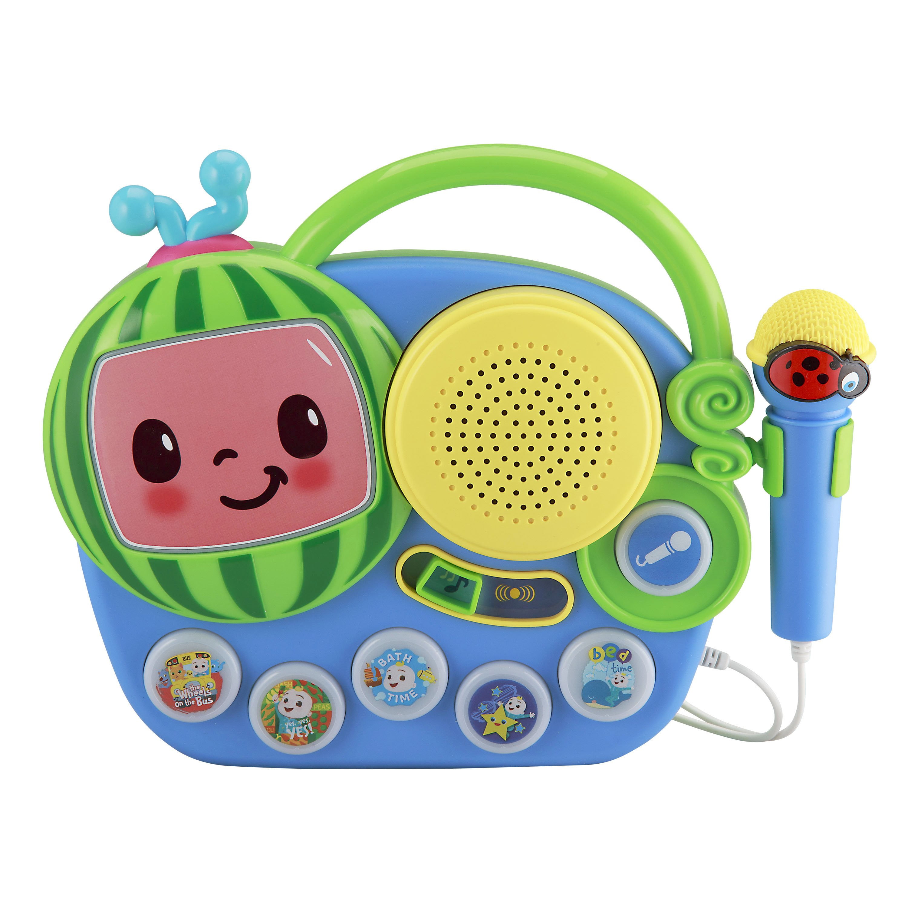 eKids Cocomelon Toy Singalong Boombox with Microphone for Toddlers, Built-in Music and Flashing Lights, for Fans of Cocomelon Toys and Gifts