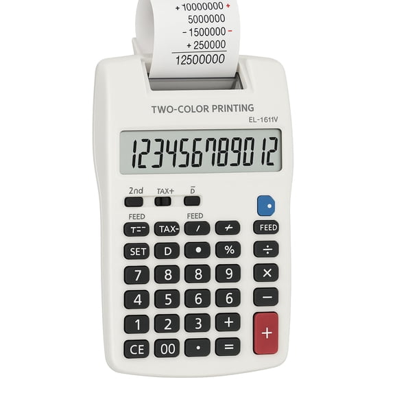 EL-1611V Cordless Handheld Printing Calculator with Large 12-Digit LCD Display, Two-Color Print, Tax Functions, Portable 1.1 LB Battery Operated Calculator for Office Accounting and Business EL1611V