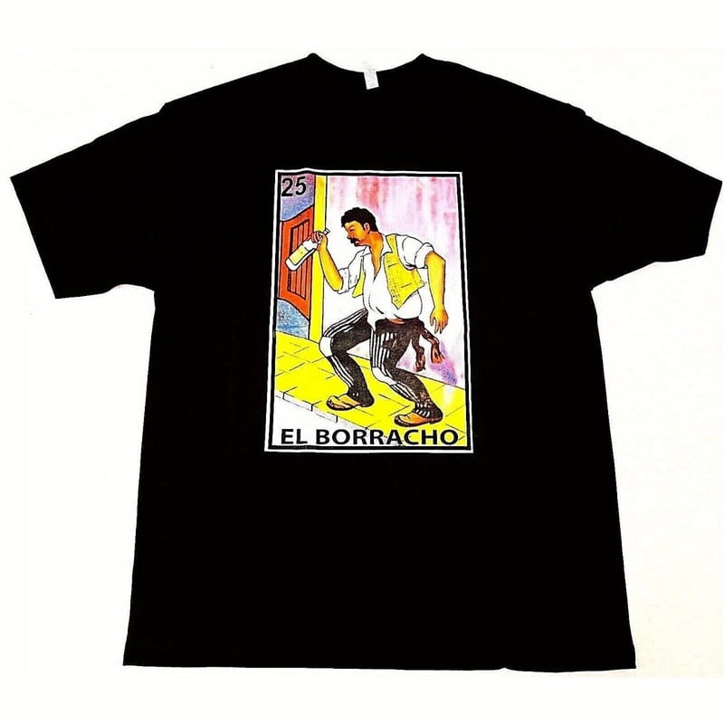 EL BORRACHO T-shirt Loteria Mexican Card Game Men's 100% Cotton Tee Black New
