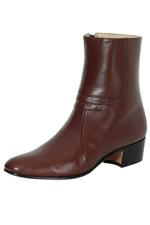 Men's Goat Leather Side Zipper Classic Dress Ankle Boots 'El Besserro' Wine Color 1912