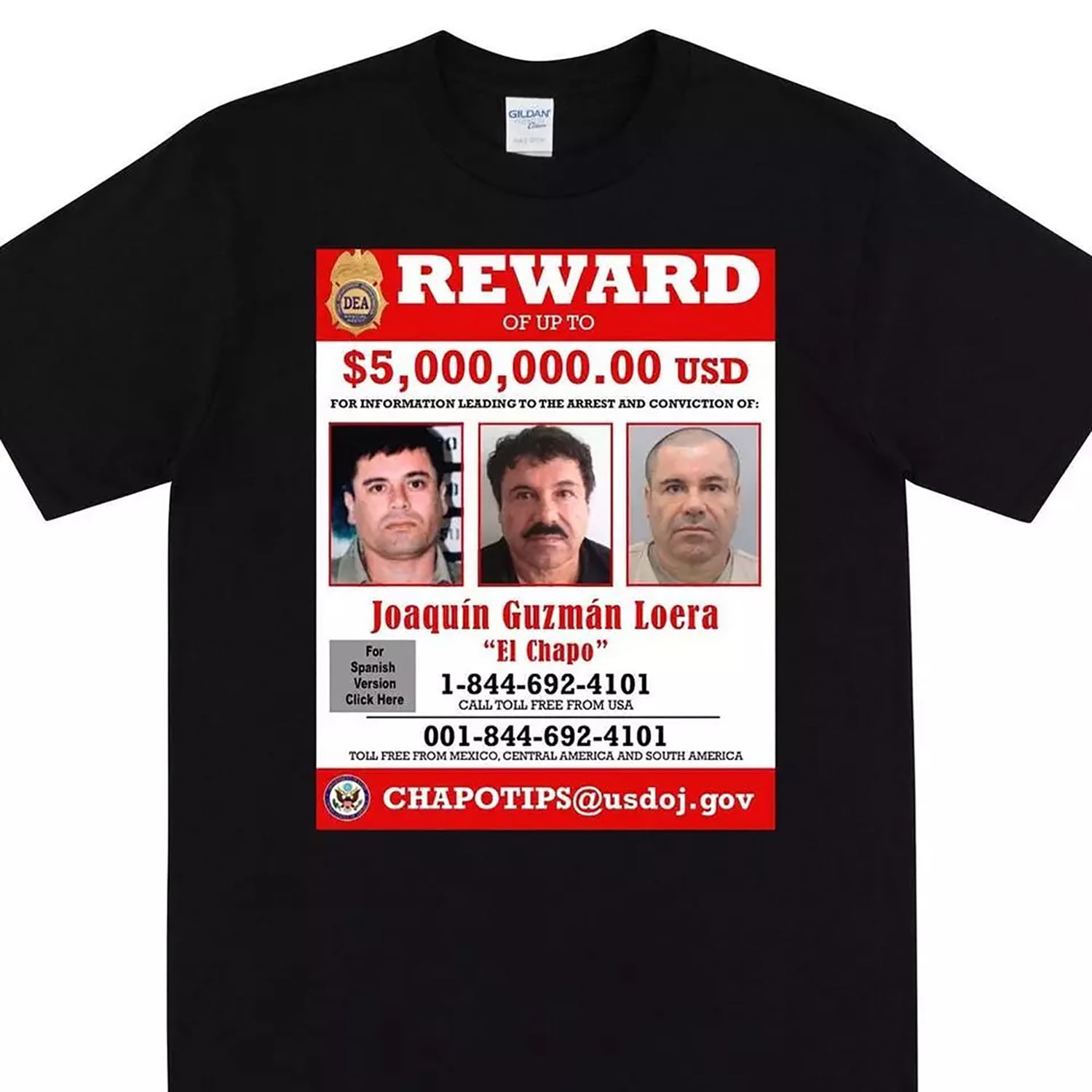 EL CHAPO Wanted Poster T-shirt, Joaquin El Chapo Guzman Tshirt, T Shirt ...