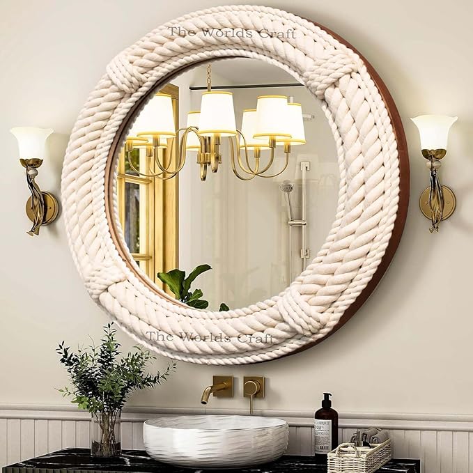 EL CLASICO OVERSEAS Soft Touch Round Rope Mirror | Home Decor Large ...