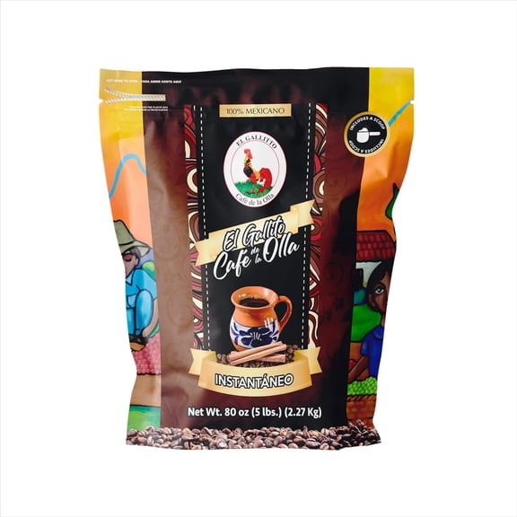 EL GALLITO Caf de la Olla | Mexican Caf de Olla Instant Coffee with Cocoa, Piloncillo & Cinnamon | 100% Mexican Soluble Coffee | 5 LB (1 Pack)