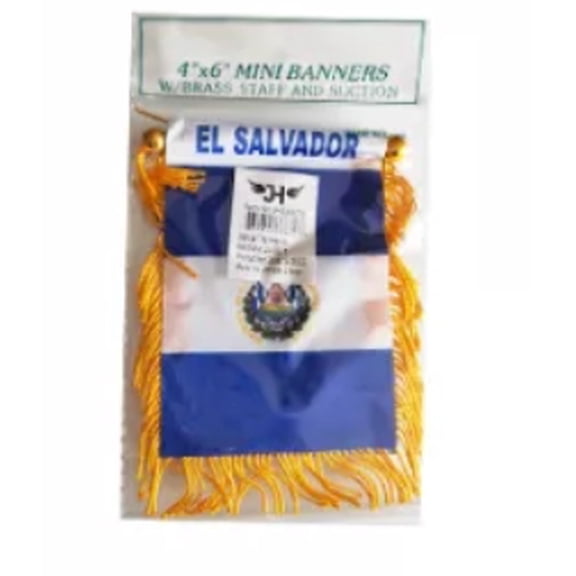 El Salvador 5.0" x 3.5" Mini Banner Window Hanging with Brass Staff and Suction