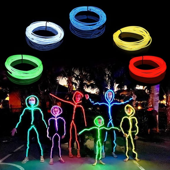 EL Wire 5 Pack-9.8ft Portable Neon Rope Lights Strip-Wearable Battery Pack Body Lights-360Illumination-Super Bright-Cuttable-DIY Halloween Christmas Party Bar Cosplay Costume