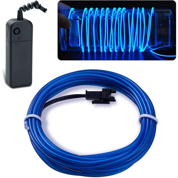 EL Wire Blue, 16.4ft/5m Portable Battery Pack Neon Lights Strip 360° Cuttable Glowing Rope Lights for Parties, Pub,Halloween,Christmas DIY Decoration