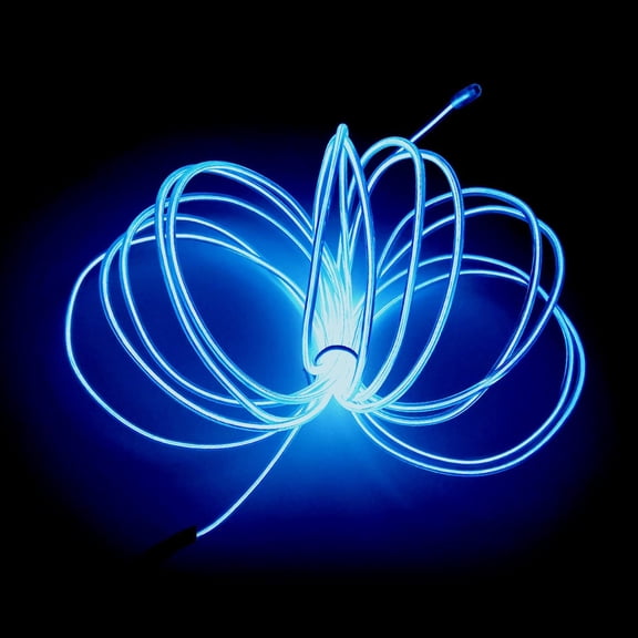 EL Wire Blue, 2M Portable Battery Pack Neon Light Strip 360 Cuttable Glowing Rope Lights for Parties, Halloween, DIY Decoration