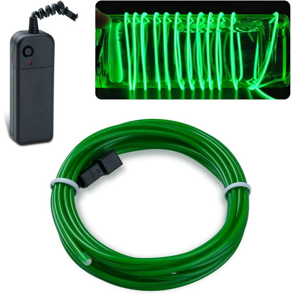 EL Wire Green, 13.1ft/4m Portable Battery Pack Neon Lights Strip 360° Cuttable Glowing Rope Lights for Parties, Pub,Halloween,Christmas DIY Decoration